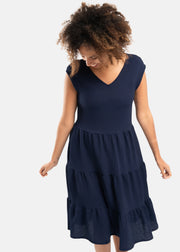 Yvonne Navy Tiered Hem Dress