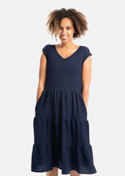 Yvonne Navy Tiered Hem Dress