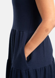 Yvonne Navy Tiered Hem Dress