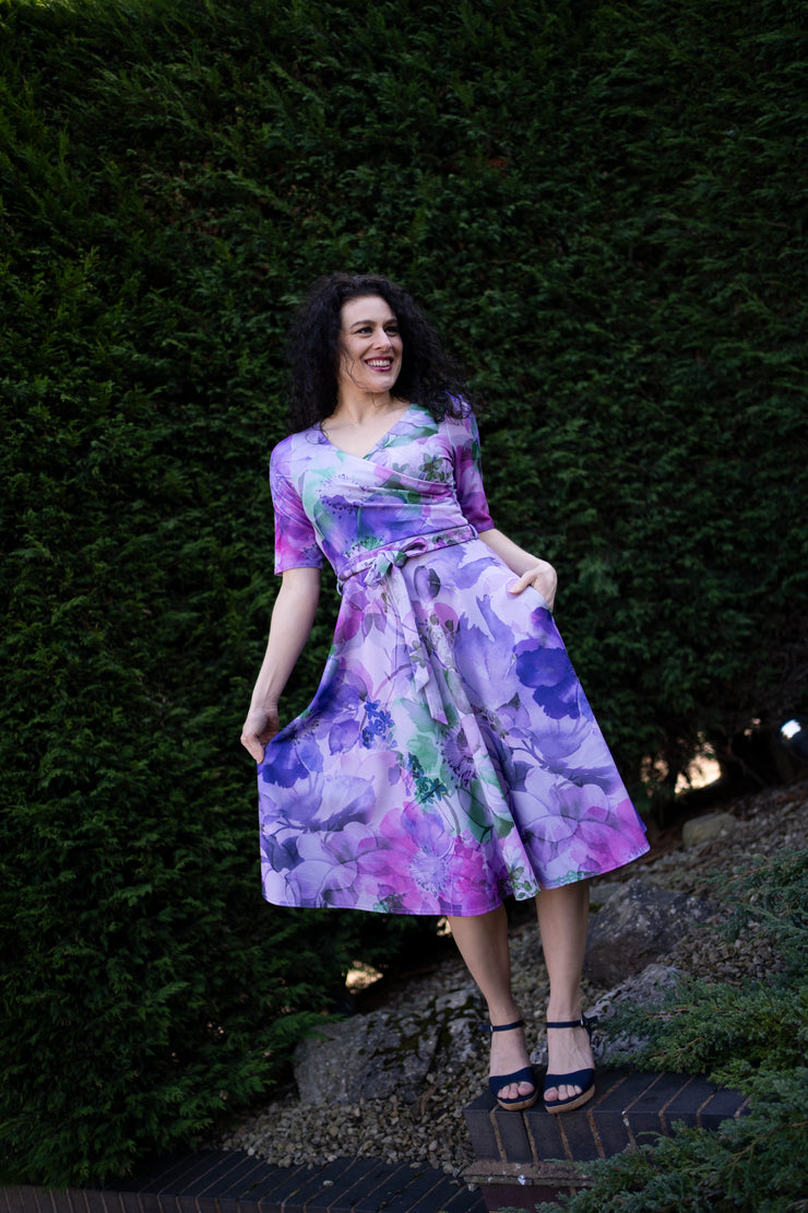 Teddi Layered Water Coloured Floral Print Swing Dress