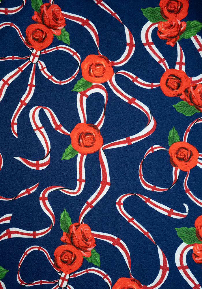 Second angle of Navy England Print Gathered Waist Jersey Dress