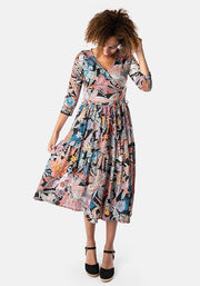 Etta Intricate Floral Paisley Print Tiered Hem Midi Dress