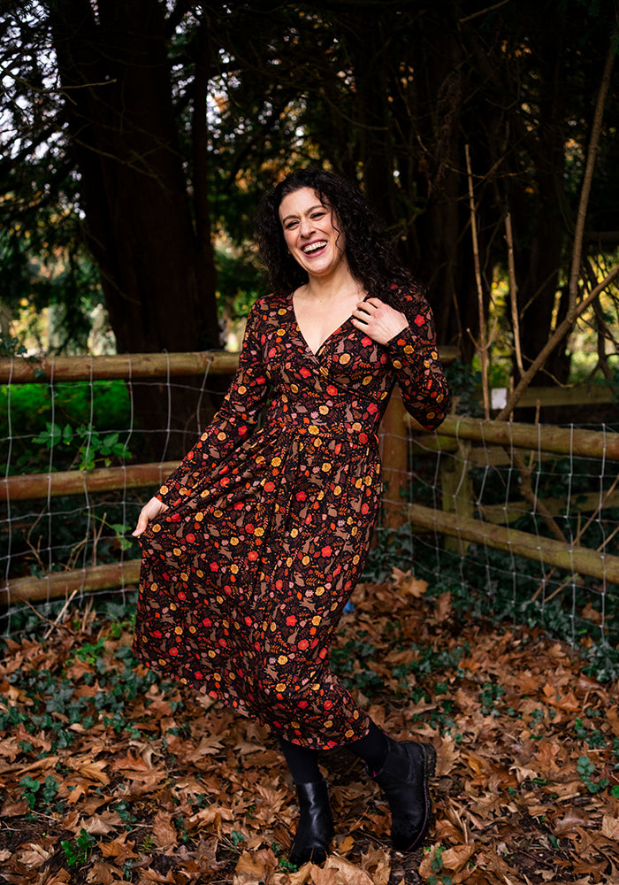 Fourth angle of Echo Brown Rabbit Print Cotton Midi Dress