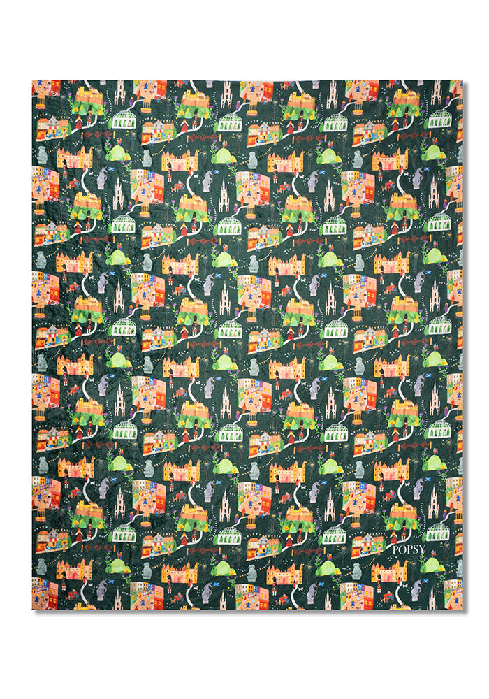 Sixth angle of Edinburgh Print Pop-under Plush Throw Blanket (Pop-Under), a cosy blanket with an Edinburgh inspired print.