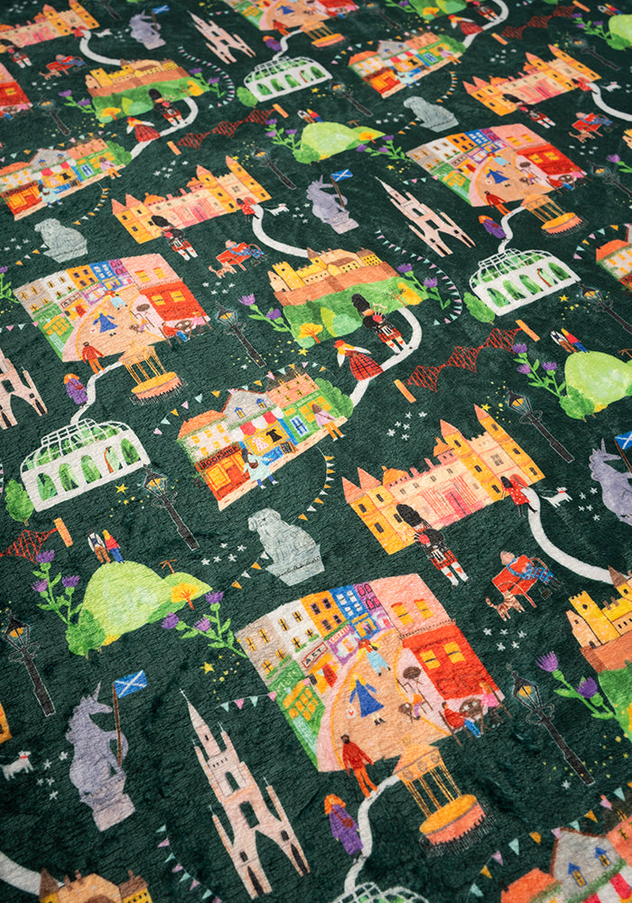 Fifth angle of Edinburgh Print Pop-under Plush Throw Blanket (Pop-Under), a cosy blanket with an Edinburgh inspired print.