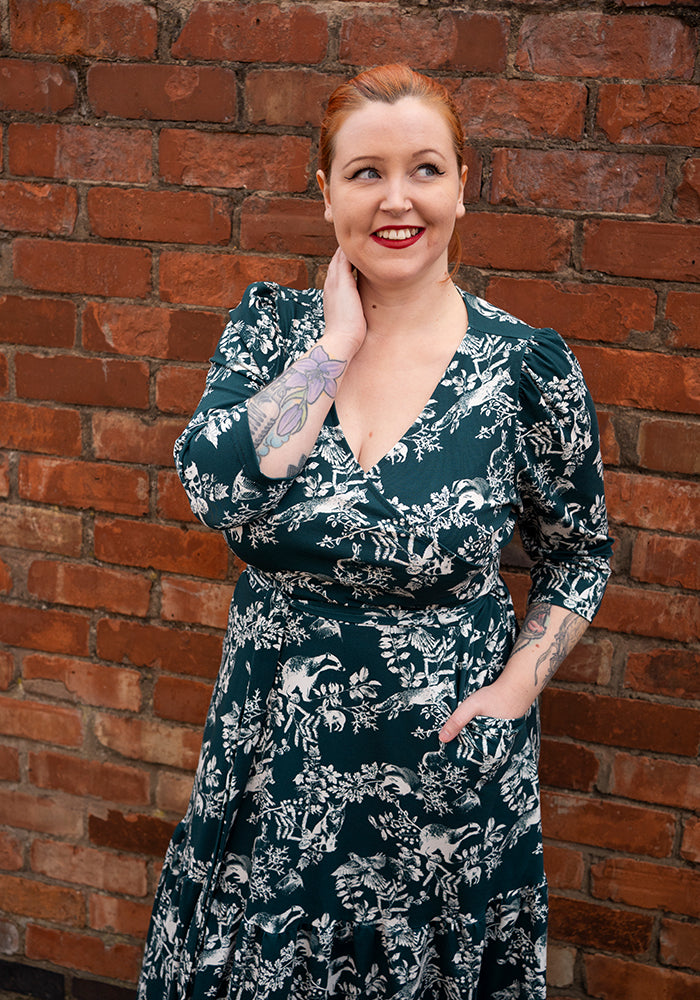 Edwina Woodland Print Cotton Midaxi Dress