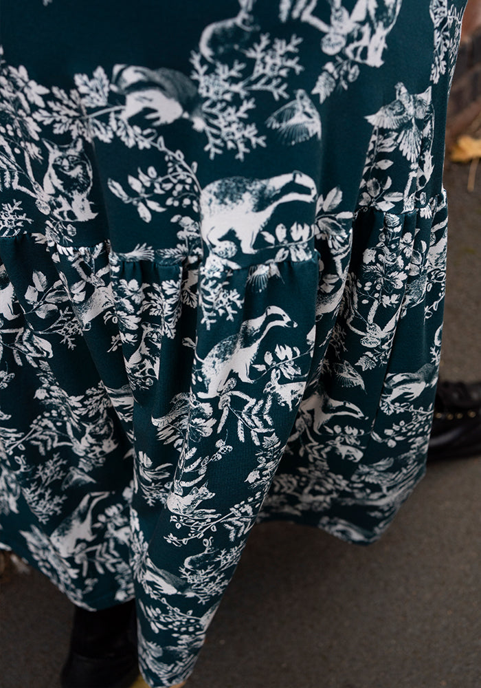Edwina Woodland Print Cotton Midaxi Dress