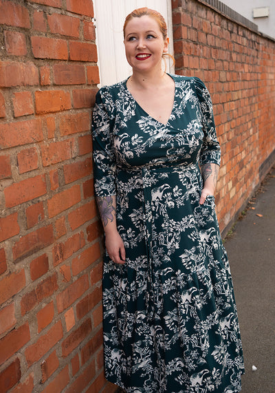 Edwina Woodland Print Cotton Midaxi Dress