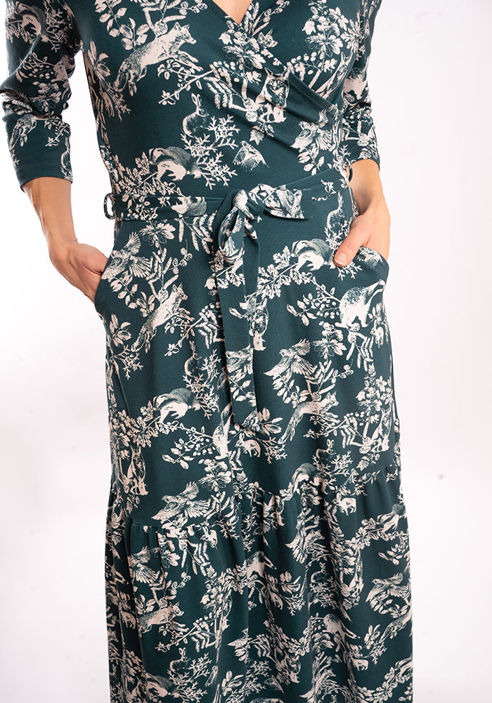 Edwina Woodland Print Cotton Midaxi Dress
