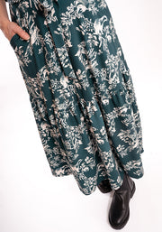 Edwina Woodland Print Cotton Midaxi Dress