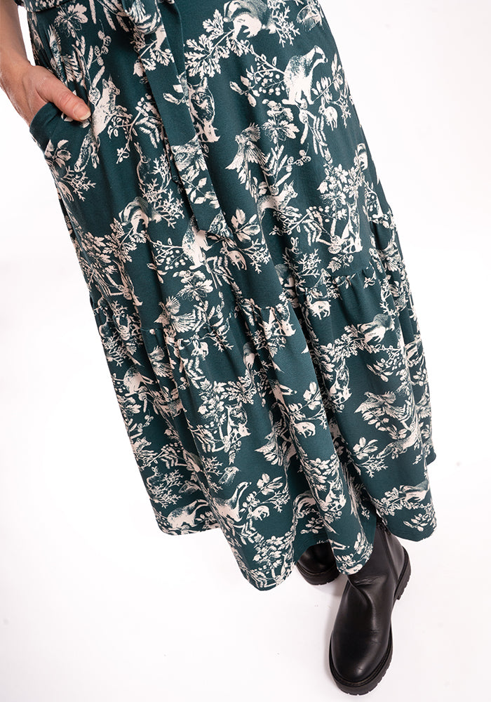 Edwina Woodland Print Cotton Midaxi Dress