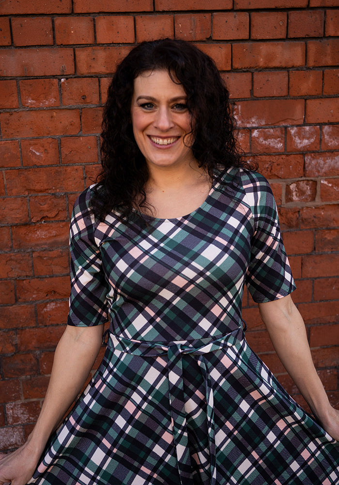 Eleventh angle of Eilish Green Check Print Swing Dress