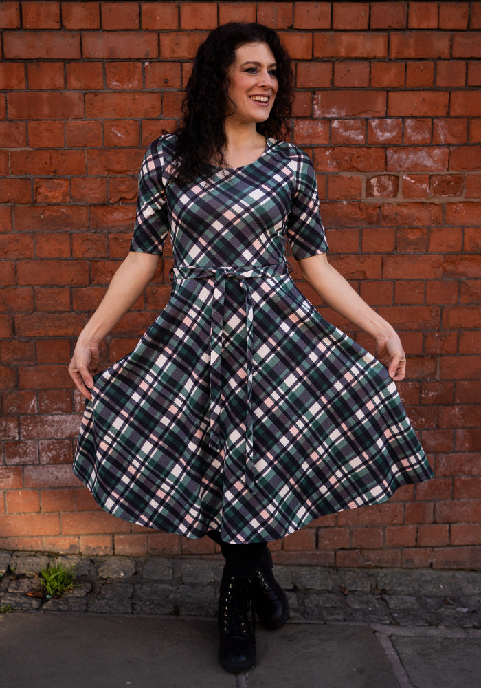 Sixth angle of Eilish Green Check Print Swing Dress