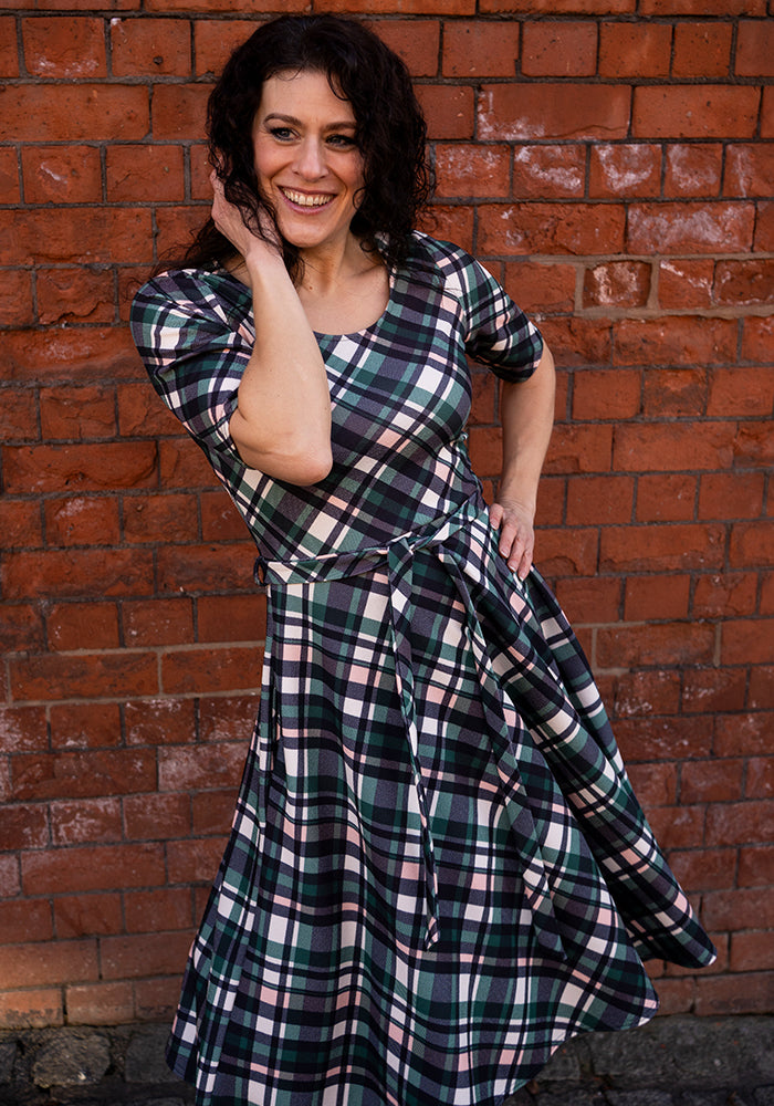 Tenth angle of Eilish Green Check Print Swing Dress
