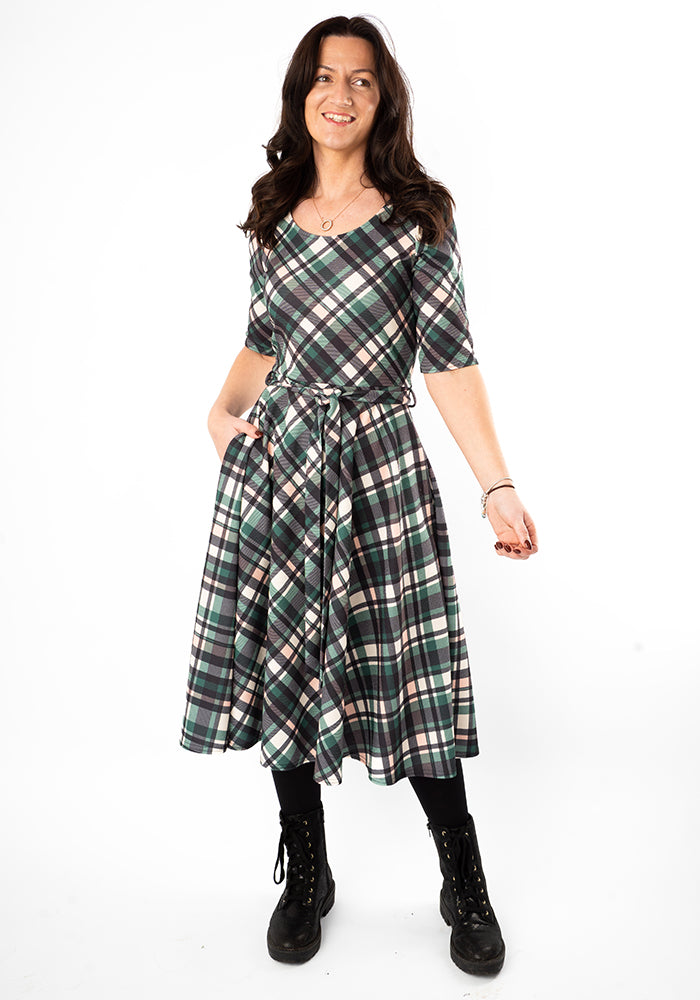 Fifth angle of Eilish Green Check Print Swing Dress