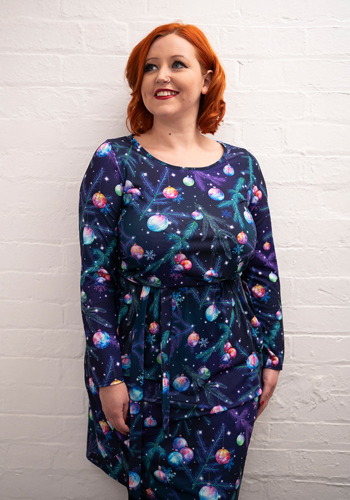 Eira Festive Baubles Print Jersey Dress
