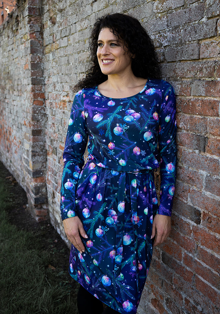 Eira Festive Baubles Print Jersey Dress