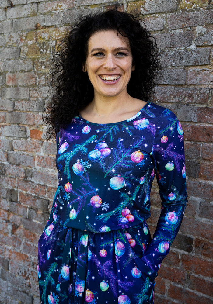 Eira Festive Baubles Print Jersey Dress