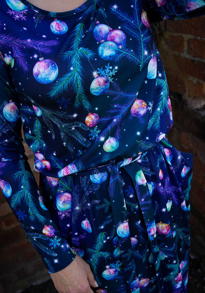 Eira Festive Baubles Print Jersey Dress