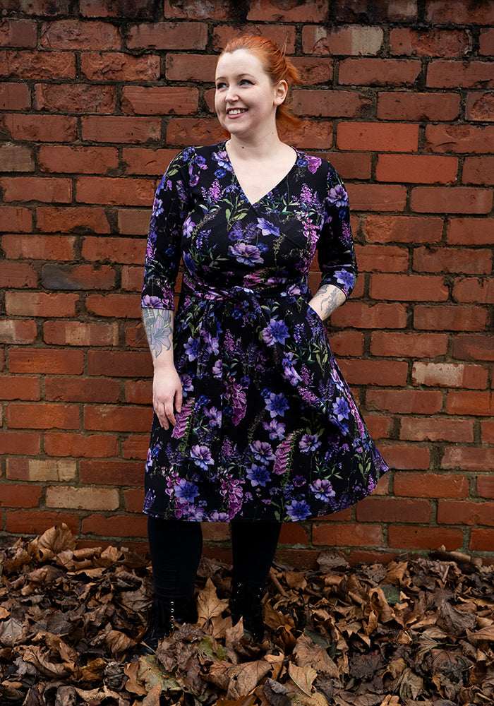 Third angle of Elain Purple Botanical Floral Print Dress