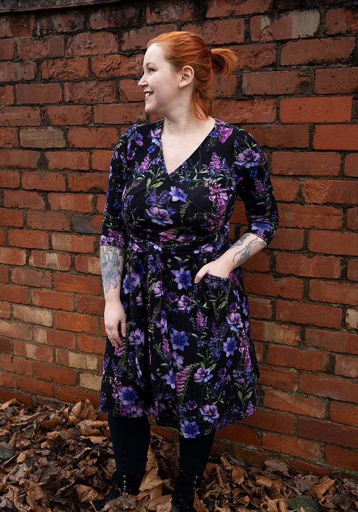 Fifth angle of Elain Purple Botanical Floral Print Dress