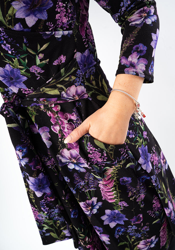 Seventh angle of Elain Purple Botanical Floral Print Dress