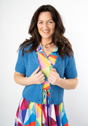 Electric Blue Scallop Short Sleeve Cardigan