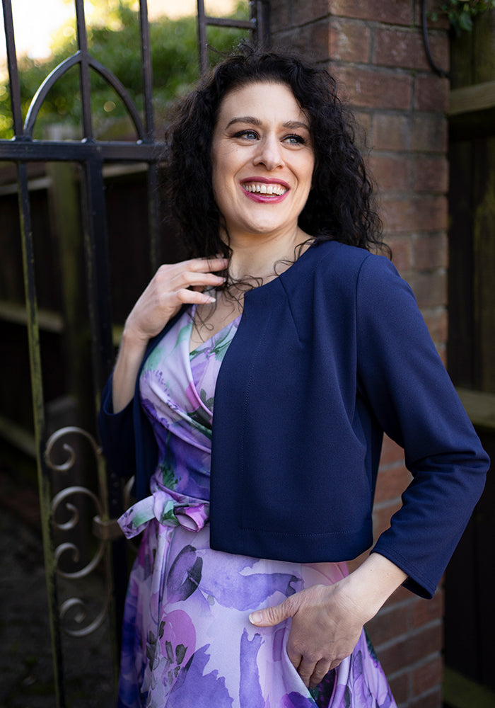 Front view of Elena Dark Navy Bolero Jacket