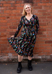 Elfreda Christmas Tree Elves Print Cotton Midi Dress