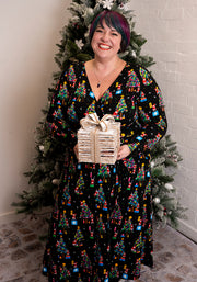 Elfreda Christmas Tree Elves Print Cotton Midi Dress