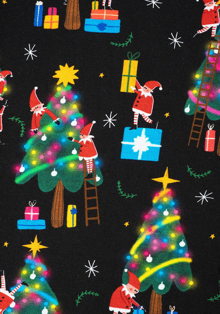 Elfreda Christmas Tree Elves Print Cotton Midi Dress