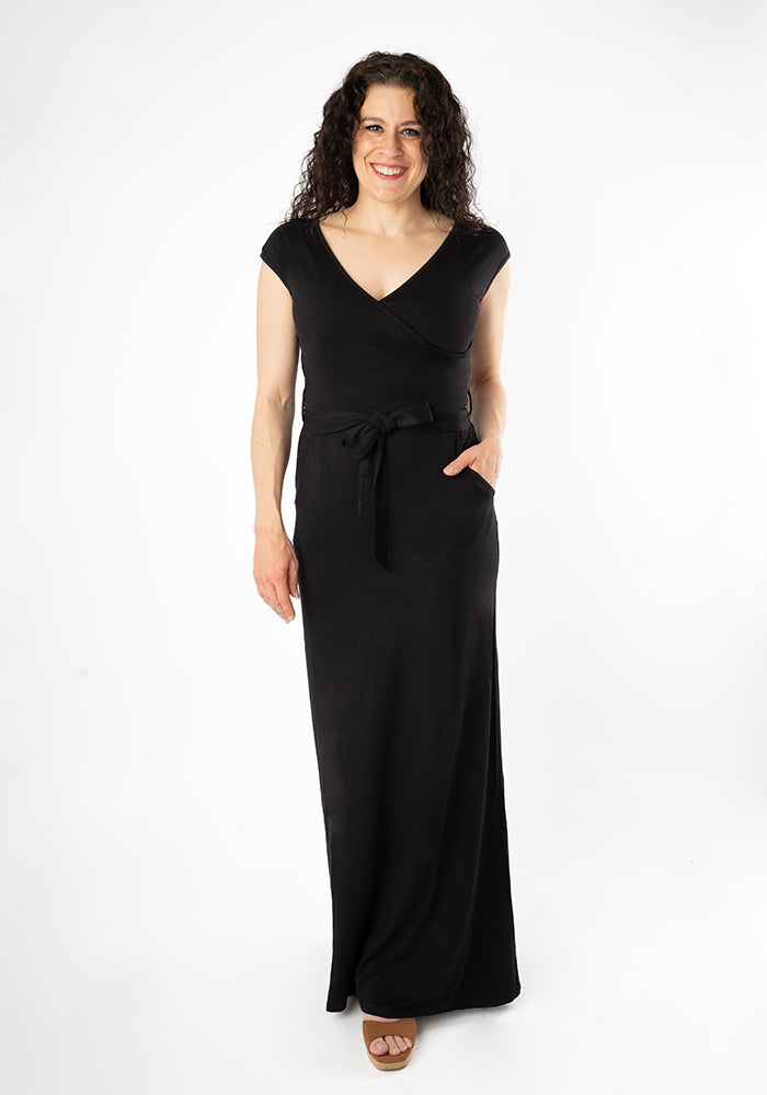 Front view of Elian Black Viscose Maxi Dress