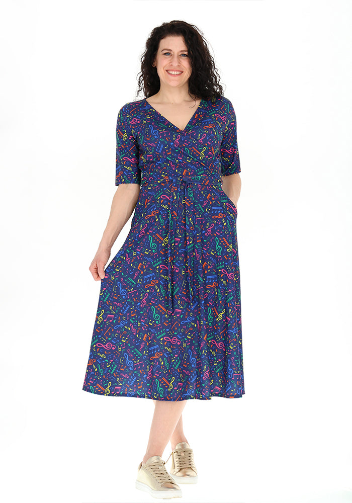 Third angle of Elianna Musical Notes Print Jersey Midi Dress