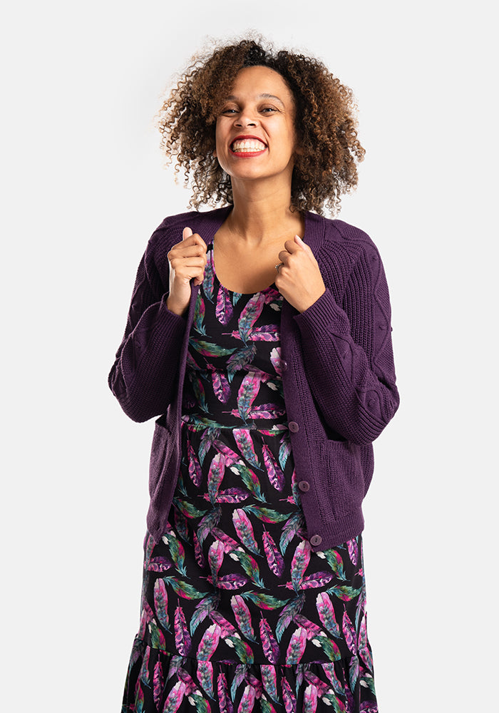 Eleventh angle of Elida Feather Print Tiered Hem Cotton Midaxi Dress