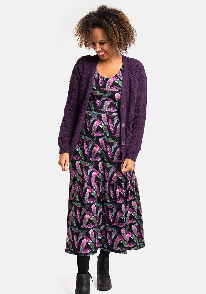 Tenth angle of Elida Feather Print Tiered Hem Cotton Midaxi Dress
