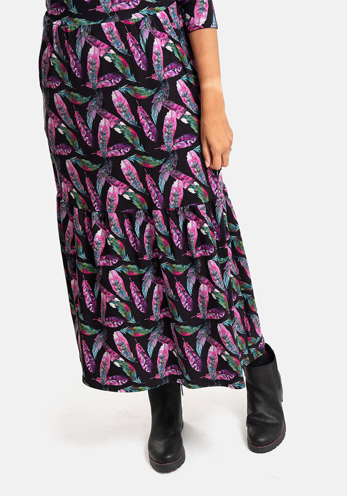 Twelfth angle of Elida Feather Print Tiered Hem Cotton Midaxi Dress