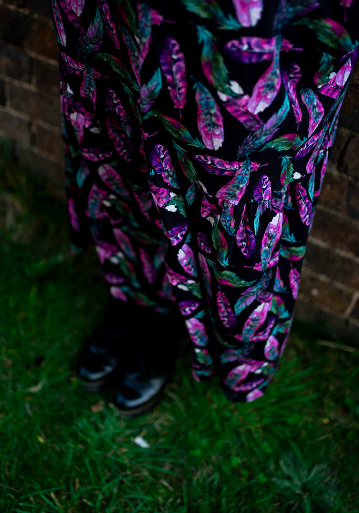 Third angle of Elida Feather Print Tiered Hem Cotton Midaxi Dress
