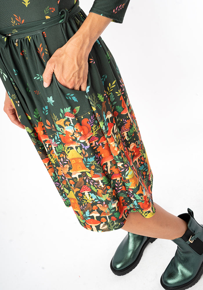 Eighth angle of Elide Woodland Tea Party Border Print Dress