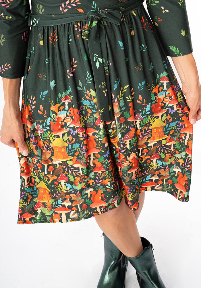 Fifth angle of Elide Woodland Tea Party Border Print Dress