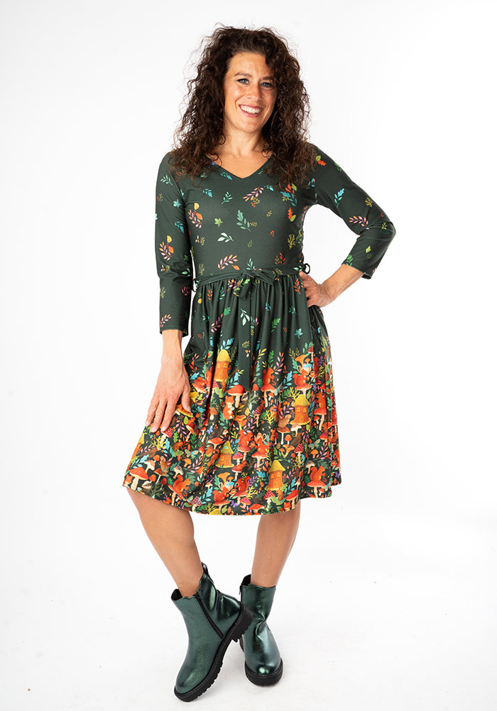 Third angle of Elide Woodland Tea Party Border Print Dress