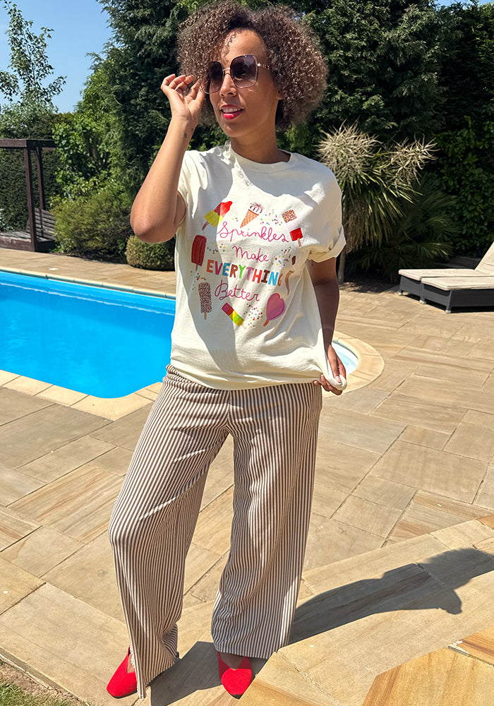 Fourth angle of Elina Stripe Full Leg Wide Trousers, elina Stripe Trousers are easy to wear, stylish and comfortable.