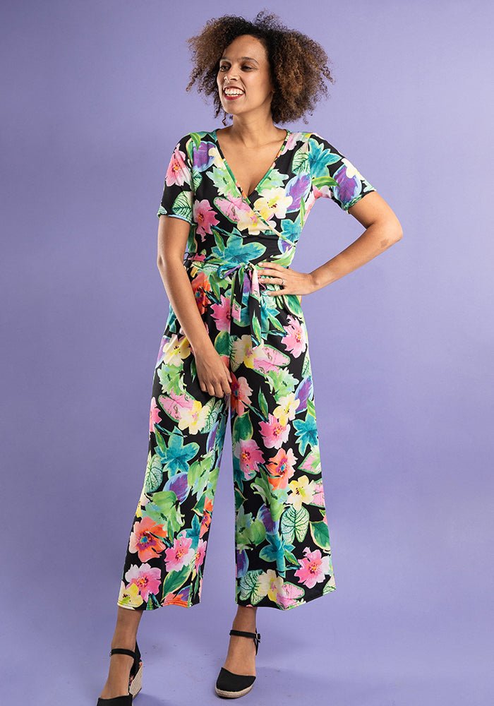 Elle Large Bright Floral Print Culotte Leg Jumpsuit