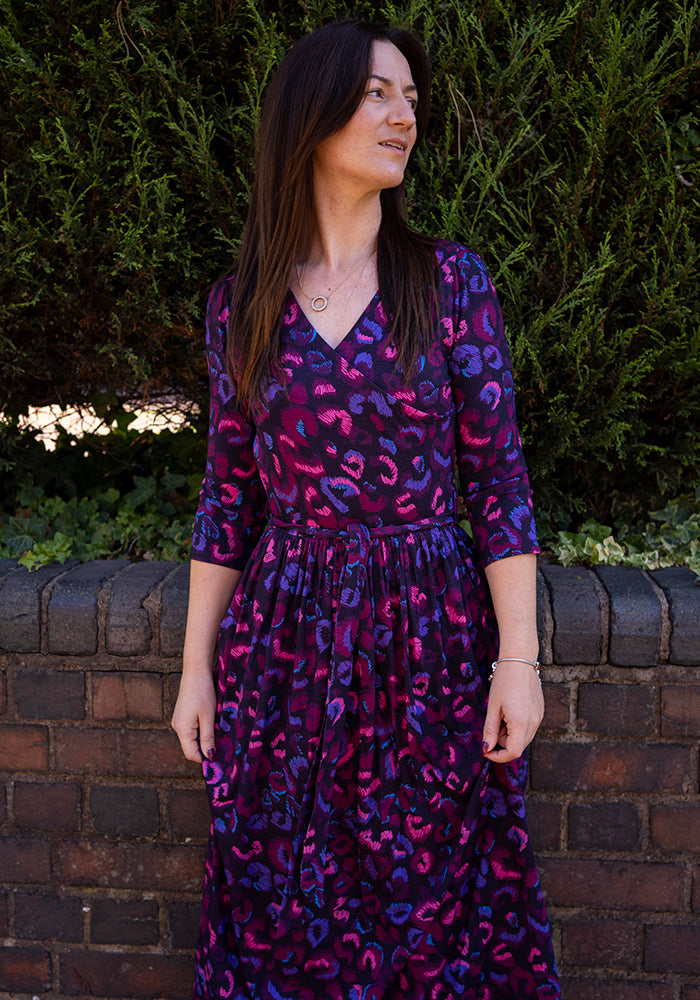 Eighth angle of Ellery Purple Animal Print Viscose Midi Dress