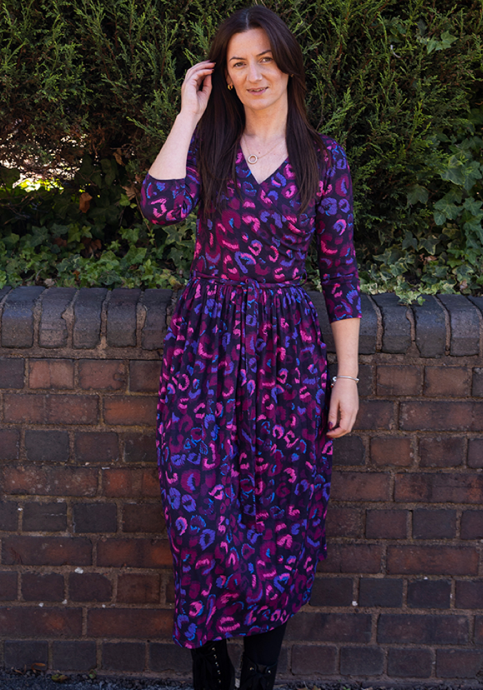 Front view of Ellery Purple Animal Print Viscose Midi Dress