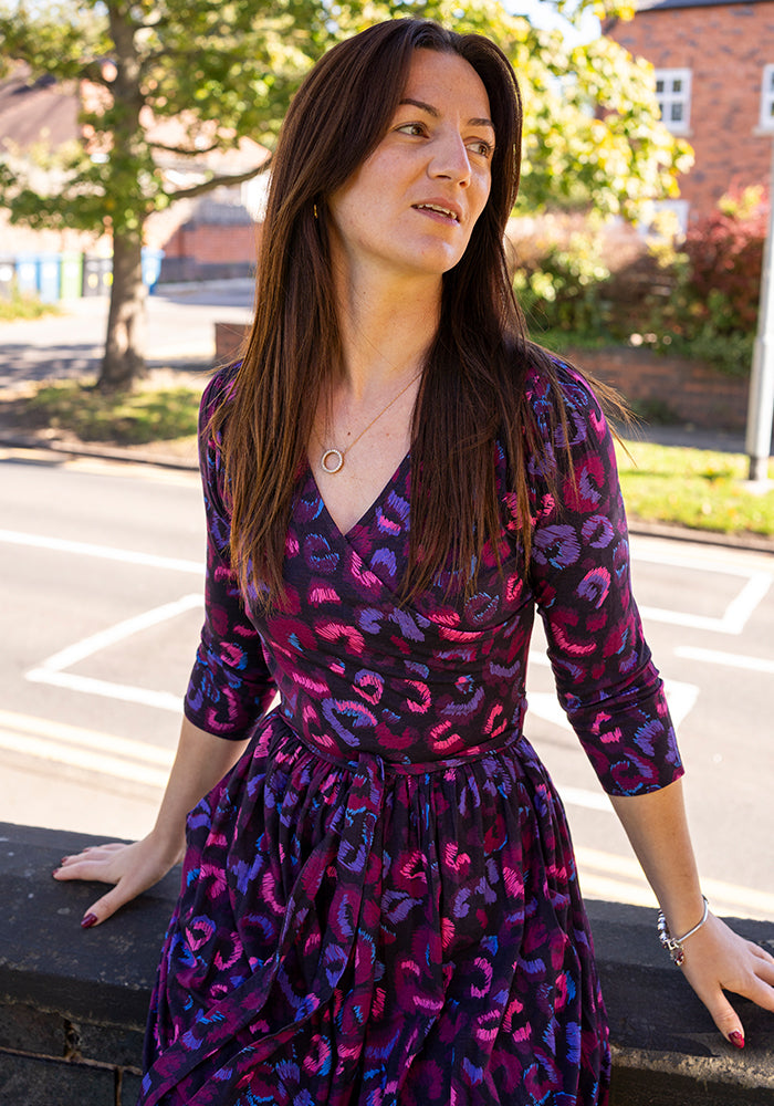 Fifth angle of Ellery Purple Animal Print Viscose Midi Dress