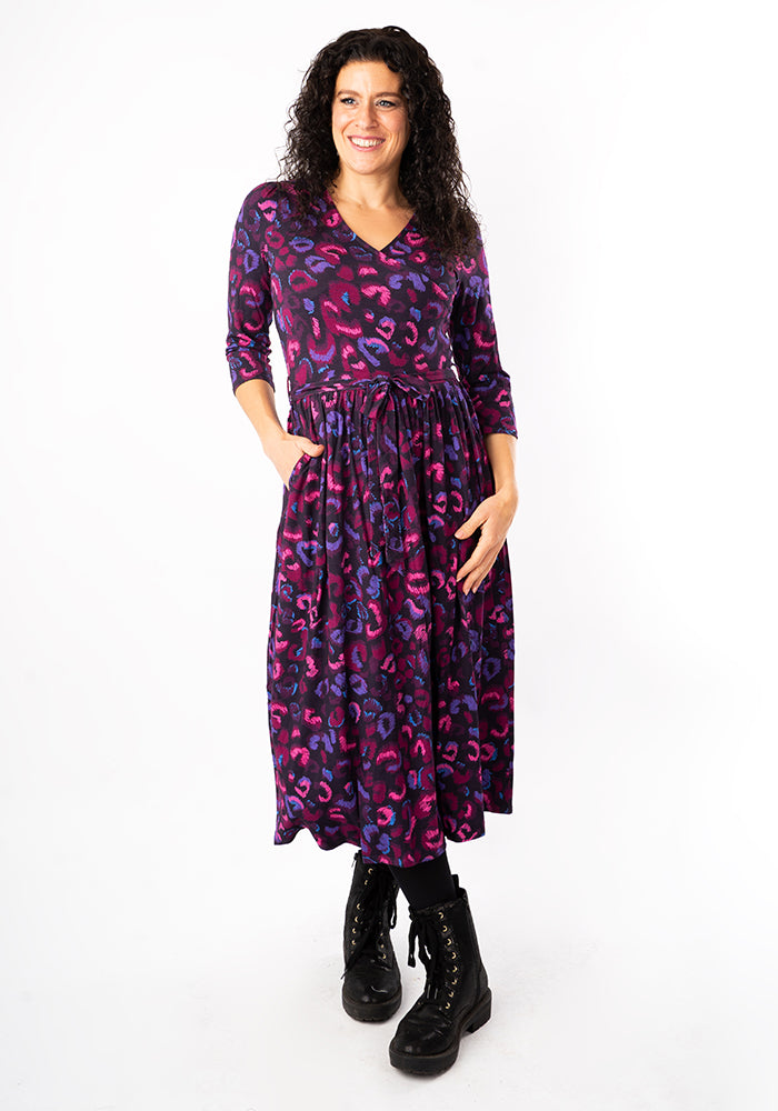 Third angle of Ellery Purple Animal Print Viscose Midi Dress