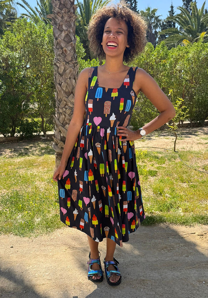 Third angle of Elma Ice Cream &amp; Lollies Print Cotton Midi Dress