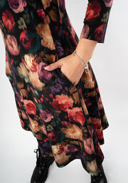 Elodie Blurred Floral Print Cotton Trapeze Dress