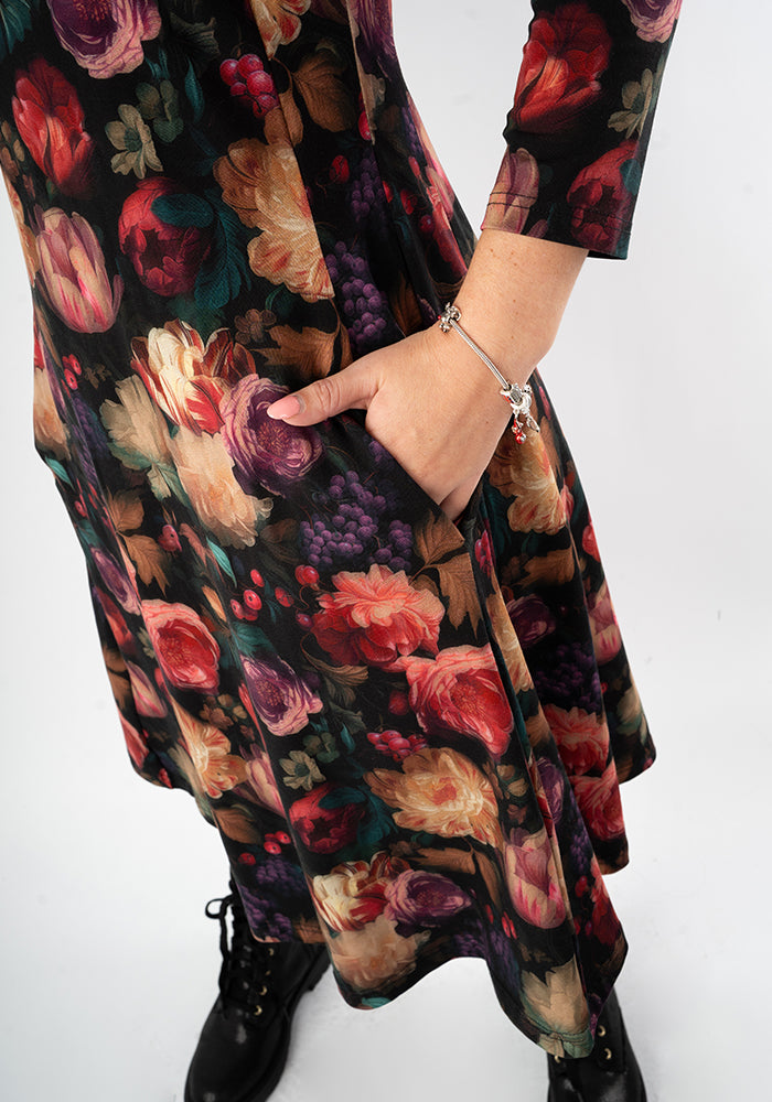 Elodie Blurred Floral Print Cotton Trapeze Dress