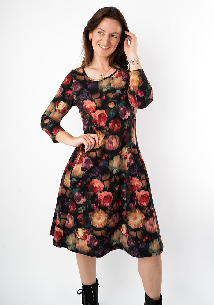 Elodie Blurred Floral Print Cotton Trapeze Dress